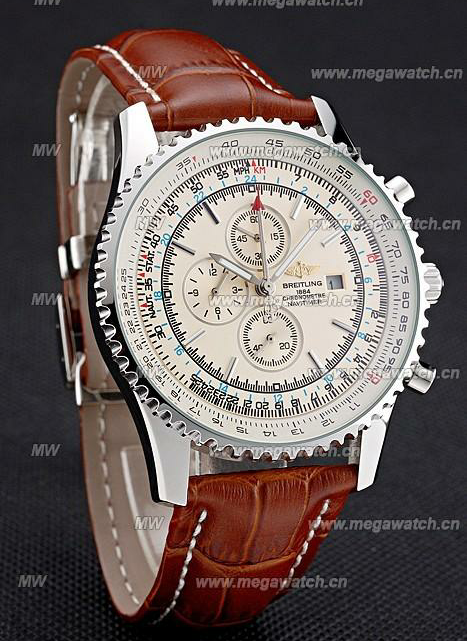 Breitling Navitimer World White Dial Brown Leather Bracelet Replica