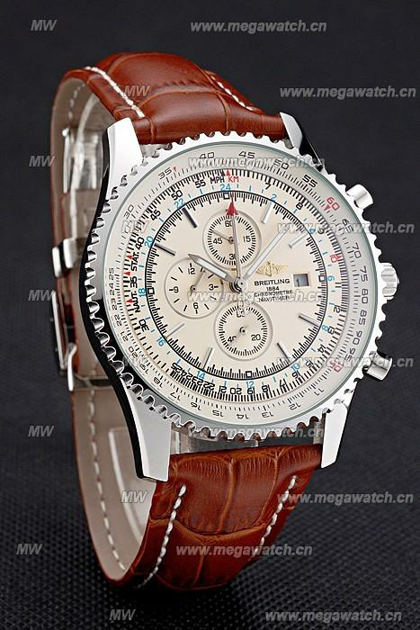 Breitling Navitimer World White Dial Brown Leather Bracelet Replica