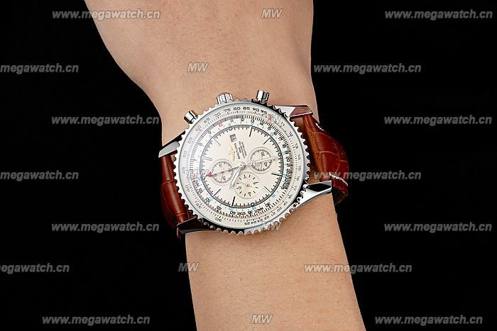 Breitling Navitimer World White Dial Brown Leather Bracelet Replica